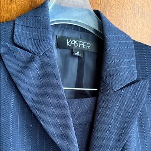 Kasper Women Striped Navy Blazer